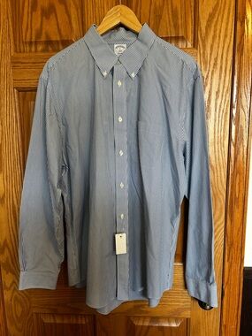 Brooks Brothers Men's Blue Striped Button-Down Shirt - Classic Oxford XL NWT
